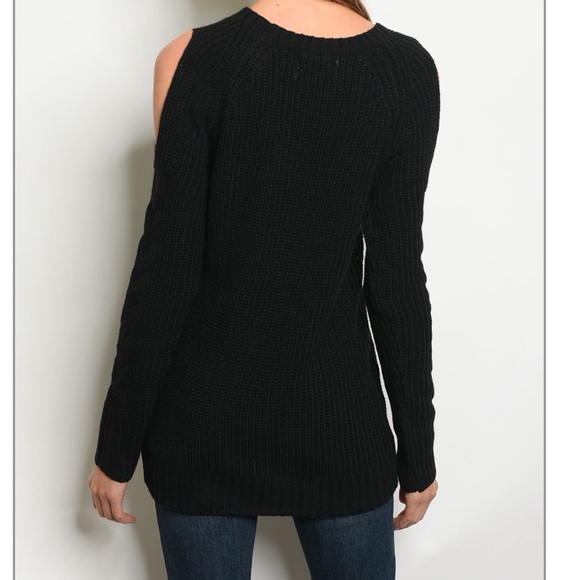 Gorgeous Black Open Shoulder Knit Sweater - Picture 2 of 3